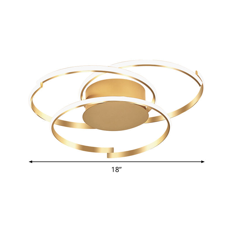 Ceiling Mounted Modern Acrylic Gold 18’/21.5’ Led Flush Light With 3 Rings - Warm/White