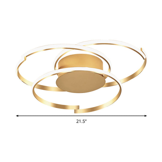 Ceiling Mounted Modern Acrylic Gold 18’/21.5’ Led Flush Light With 3 Rings - Warm/White