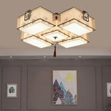 Classic White Flush Mount Ceiling Light - 5-Light Fixture With Rectangle Fabric Shade 20.5/28/35.5