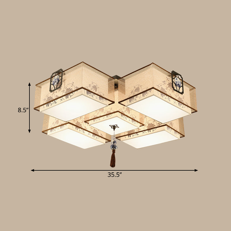 Classic White Flush Mount Ceiling Light - 5-Light Fixture With Rectangle Fabric Shade 20.5/28/35.5