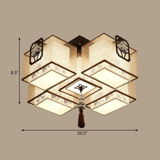 Classic White Flush Mount Ceiling Light - 5-Light Fixture With Rectangle Fabric Shade 20.5/28/35.5