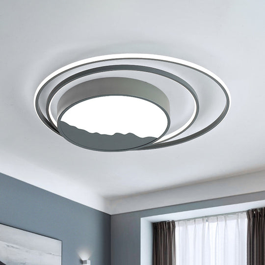 Macaron Grey/White Drum Acrylic Flush Mount Led Ceiling Light - 19.5/23.5 Wide Perfect For Bedrooms