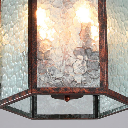 Lantern Frosted Glass Pendant Lamp - Retro 4-Bulb Antique Copper Chandelier