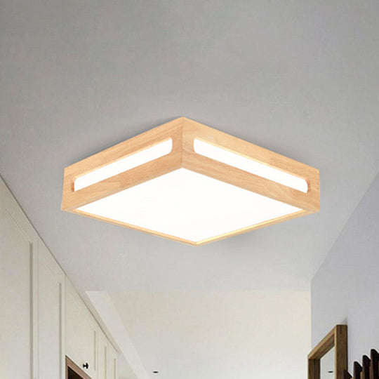 Minimalist Led Flush Light With Acrylic Shade And Natural Wood Square Box Ceiling Lighting In