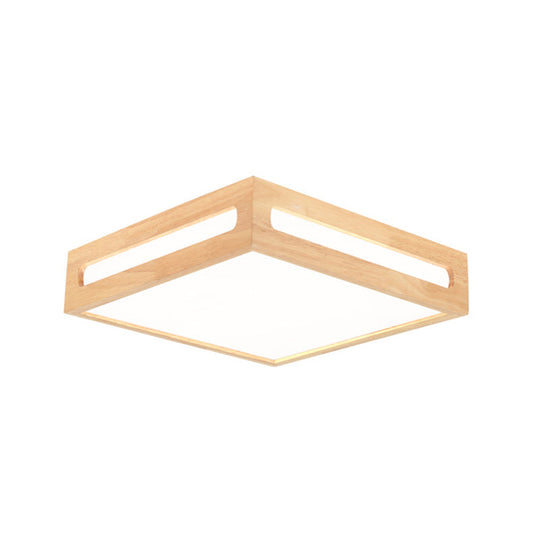 Minimalist Led Flush Light With Acrylic Shade And Natural Wood Square Box Ceiling Lighting In