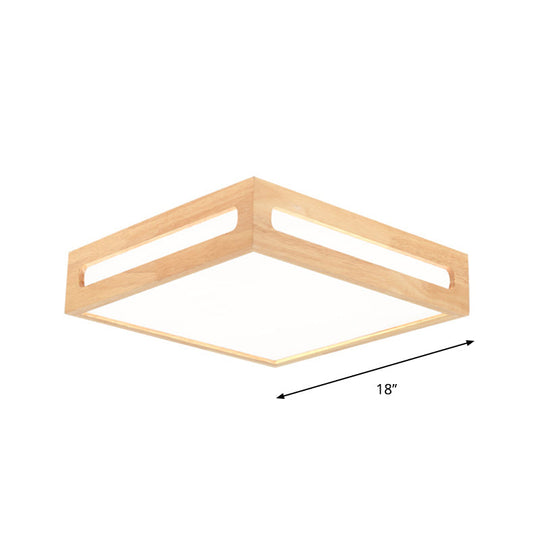 Minimalist Led Flush Light With Acrylic Shade And Natural Wood Square Box Ceiling Lighting In