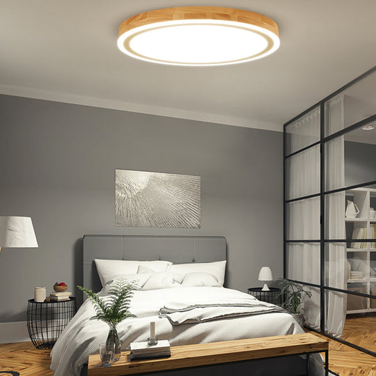 Nordic Style Natural Wood Led Flush Ceiling Lamp Kit - Super Thin & Round 12’/15’ Diameter