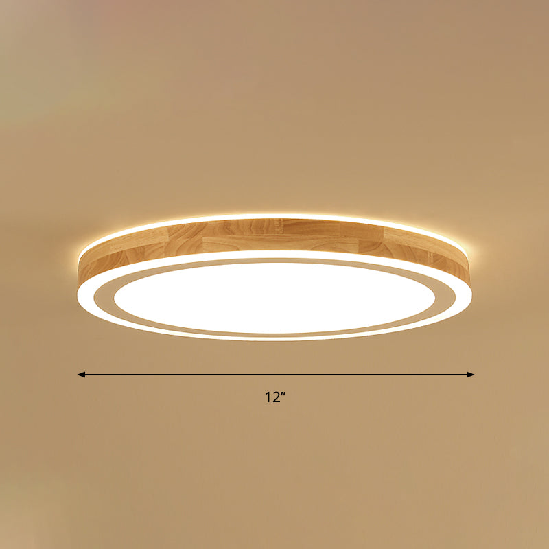 Nordic Style Natural Wood Led Flush Ceiling Lamp Kit - Super Thin & Round 12’/15’ Diameter