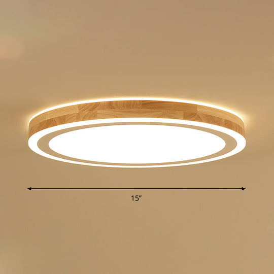 Nordic Style Natural Wood Led Flush Ceiling Lamp Kit - Super Thin & Round 12/15 Diameter Ideal For