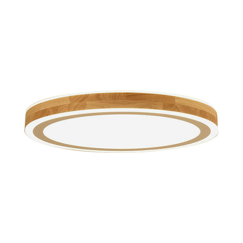 Nordic Dual Halo Ring Flush Mount Lamp - 12’/15’ Dia Wooden Led Ceiling Lighting In Beige Ideal
