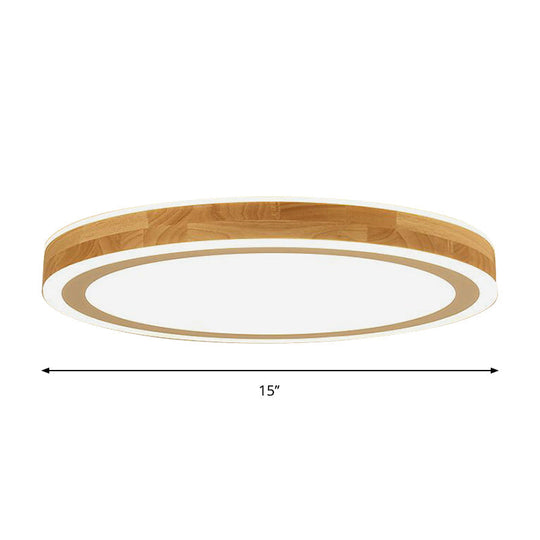 Nordic Dual Halo Ring Flush Mount Lamp - 12/15 Dia Wooden Led Ceiling Lighting In Beige Ideal For
