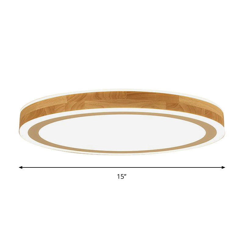 Nordic Dual Halo Ring Flush Mount Lamp - 12’/15’ Dia Wooden Led Ceiling Lighting In Beige Ideal