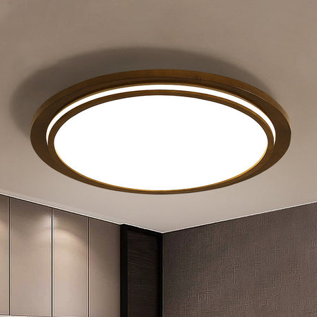 Modern Brown Wood Flush Mount Ceiling Light - 15/18/23 Dia Led Fixture With Natural