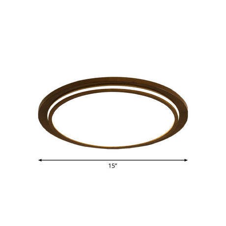 Modern Brown Wood Flush Mount Ceiling Light - 15/18/23 Dia Led Fixture With Natural