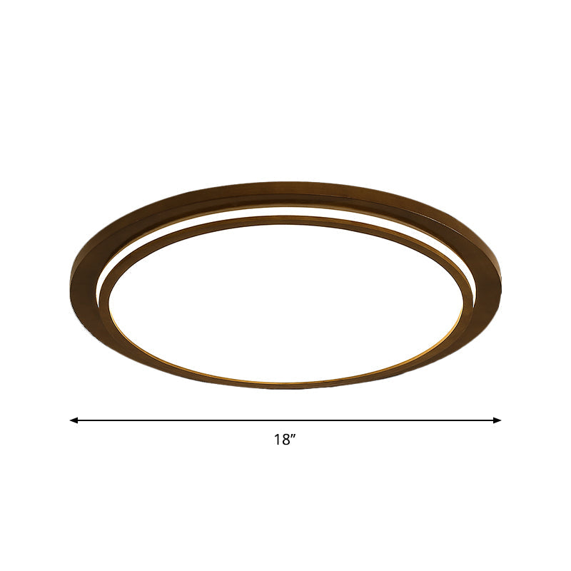 Modern Brown Wood Flush Mount Ceiling Light - 15’/18’/23’ Dia Led Fixture With Natural