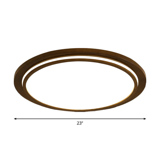 Modern Brown Wood Flush Mount Ceiling Light - 15’/18’/23’ Dia Led Fixture With Natural