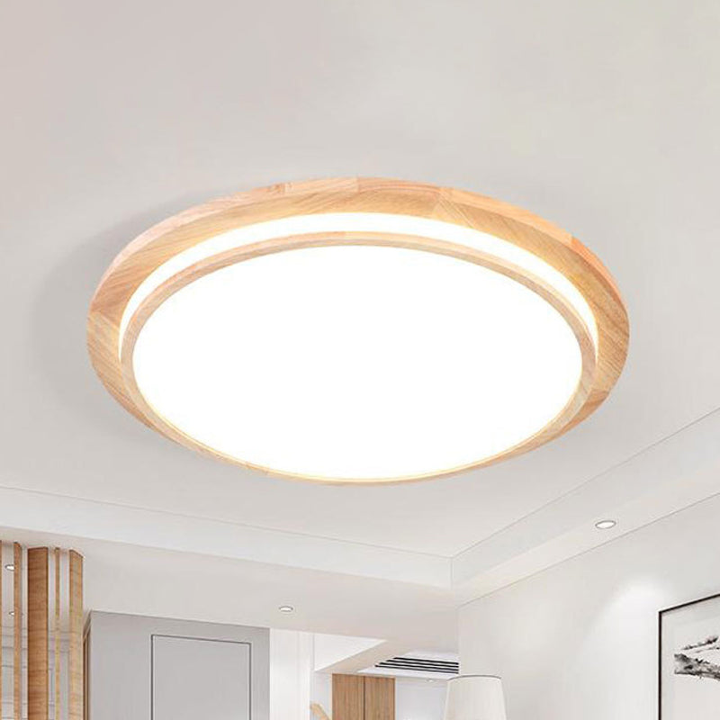Natural Wood Round Led Ceiling Mount Lamp In Warm/White Light 15’/18’/23’ Dia - Simplicity &