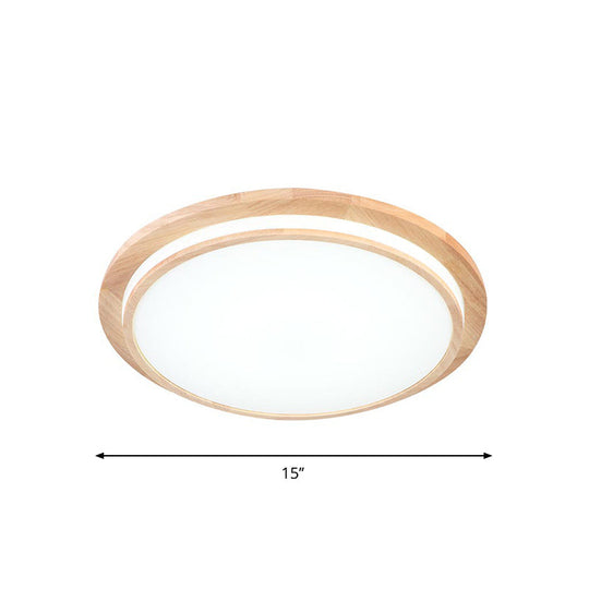 Natural Wood Round Led Ceiling Mount Lamp In Warm/White Light 15/18/23 Dia - Simplicity & Elegance