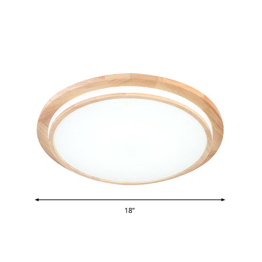 Natural Wood Round Led Ceiling Mount Lamp In Warm/White Light 15/18/23 Dia - Simplicity & Elegance