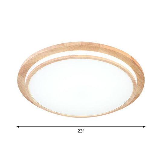 Natural Wood Round Led Ceiling Mount Lamp In Warm/White Light 15/18/23 Dia - Simplicity & Elegance
