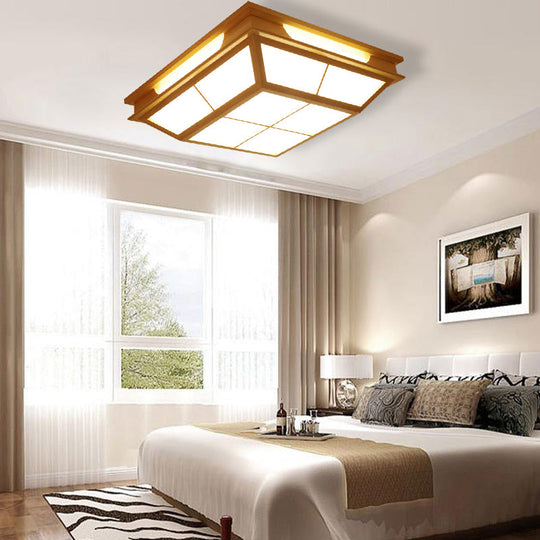 Beige Tapered Flush Light Led Natural Wood Ceiling Lamp In Warm/White - 18’/21.5’ W