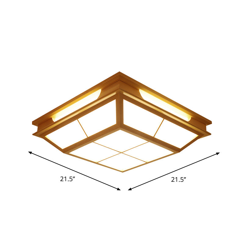 Beige Tapered Flush Light Led Natural Wood Ceiling Lamp In Warm/White - 18/21.5 W