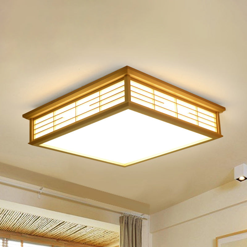 Natural Wood Led Ceiling Light Fixture - Simple Box Flush Lighting For Bedroom (14/18/21.5 W) In