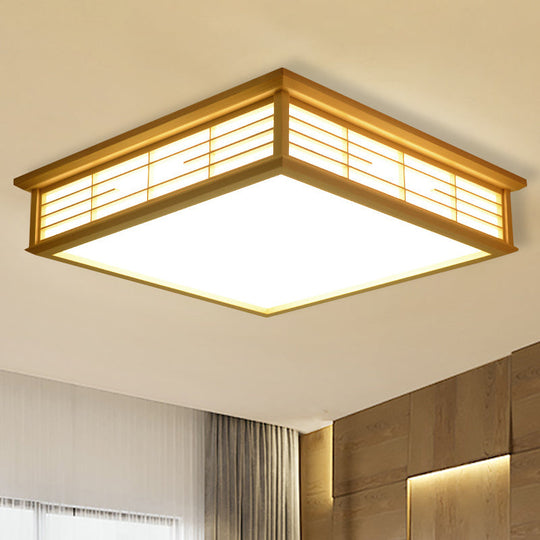 Natural Wood Led Ceiling Light Fixture - Simple Box Flush Lighting For Bedroom (14/18/21.5 W) In