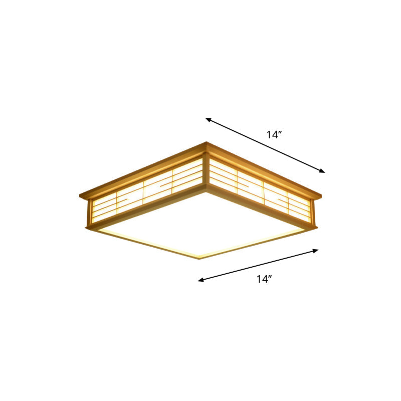 Natural Wood Led Ceiling Light Fixture - Simple Box Flush Lighting For Bedroom (14’/18’/21.5’