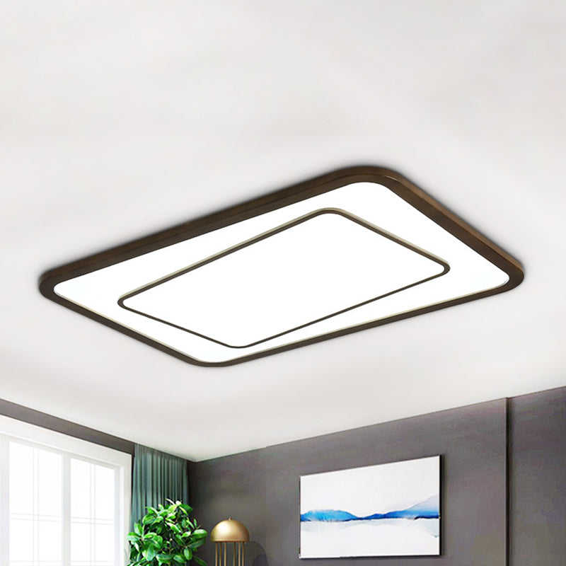 Modern Led Ceiling Lamp In Natural Wood Finish - Dual Rectangle Flush Light For Living Room Brown /