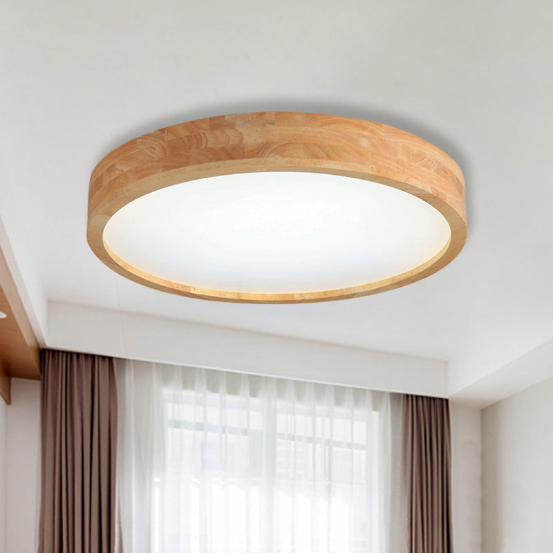 Minimalist Round Wood Ceiling Lamp Kit - 12/16/19.5 Dia Led Beige Flush Mount Light In Warm/White /