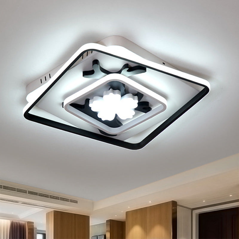 Modern Acrylic Black Square Flush Mount Lamp - Led Ceiling Light (19.5’/23.5’ Wide) With Flower
