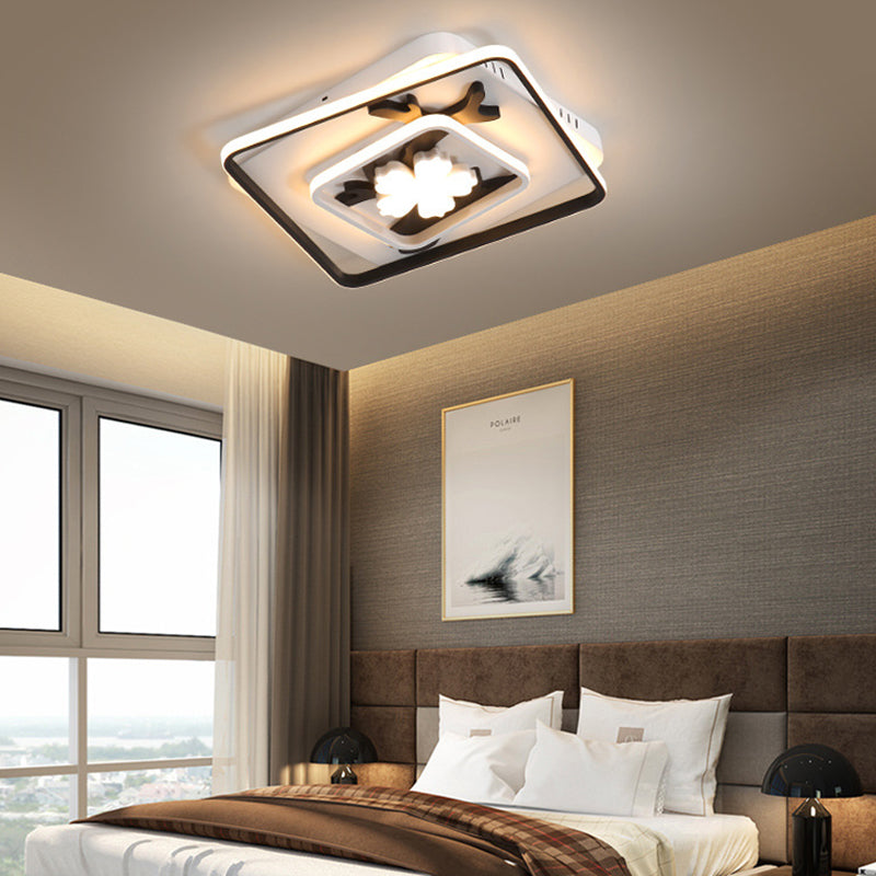 Modern Acrylic Black Square Flush Mount Lamp - Led Ceiling Light (19.5’/23.5’ Wide) With Flower