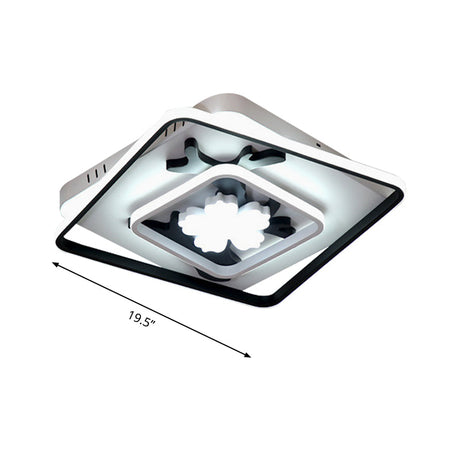 Modern Acrylic Black Square Flush Mount Lamp - Led Ceiling Light (19.5’/23.5’ Wide) With Flower