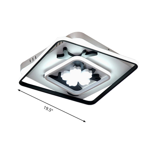 Modern Acrylic Black Square Flush Mount Lamp - Led Ceiling Light (19.5’/23.5’ Wide) With Flower