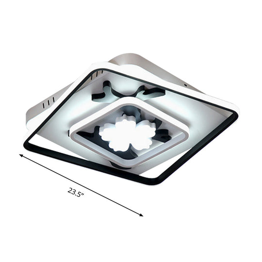 Modern Acrylic Black Square Flush Mount Lamp - Led Ceiling Light (19.5/23.5 Wide) With Flower