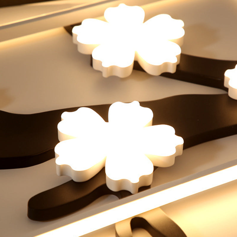 Modern Acrylic Black Square Flush Mount Lamp - Led Ceiling Light (19.5/23.5 Wide) With Flower