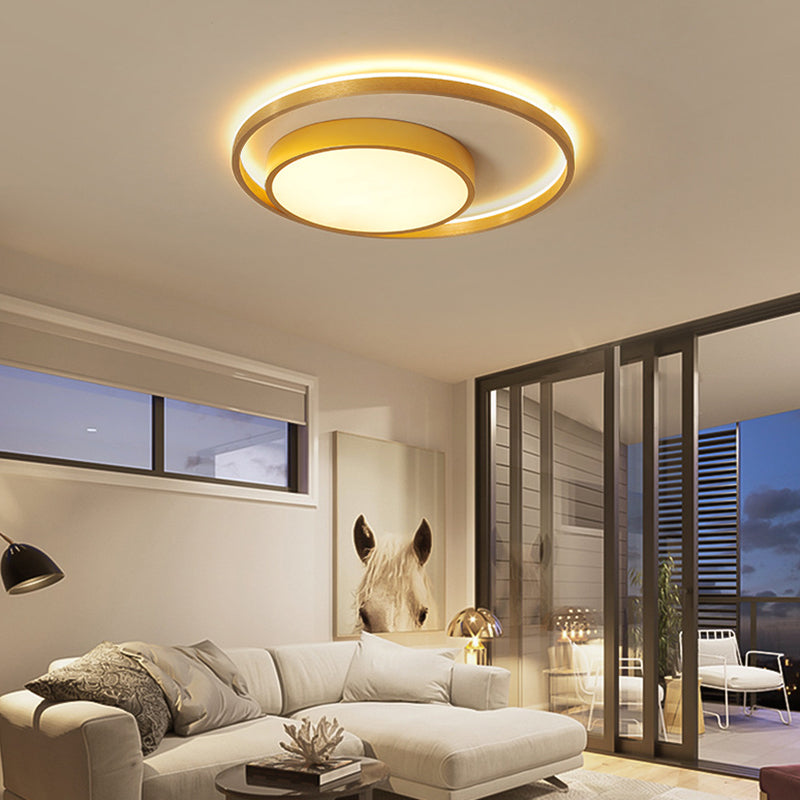Postmodern Gold Metal Circular Ceiling Light Fixture - 16’/23.5’ Wide Led Flush In Warm/White