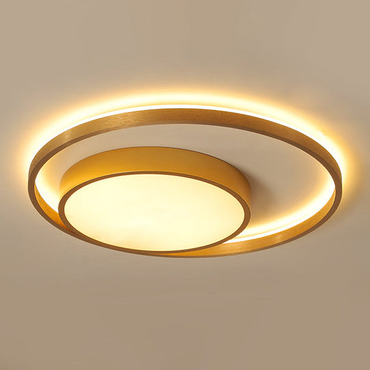 Postmodern Gold Metal Circular Ceiling Light Fixture - 16’/23.5’ Wide Led Flush In Warm/White