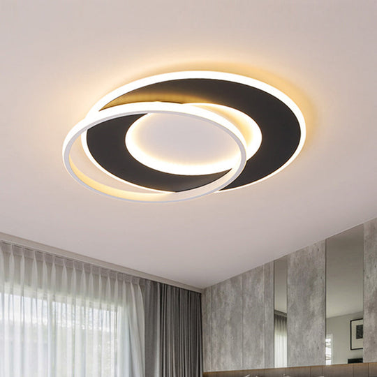 Modern Black Flush Mount Led Ceiling Light With Remote Control Dimming - 18’/22’ Wide Ring In