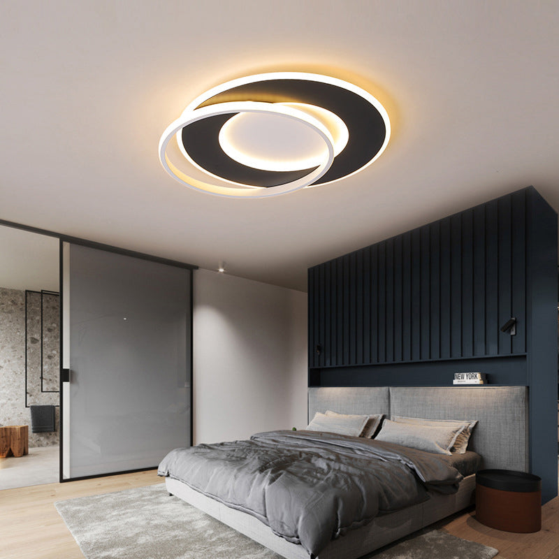 Modern Black Flush Mount Led Ceiling Light With Remote Control Dimming - 18’/22’ Wide Ring In