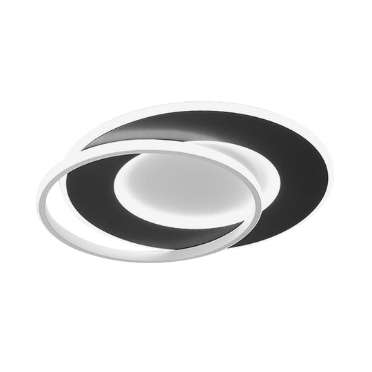 Modern Black Flush Mount Led Ceiling Light With Remote Control Dimming - 18/22 Wide Ring In