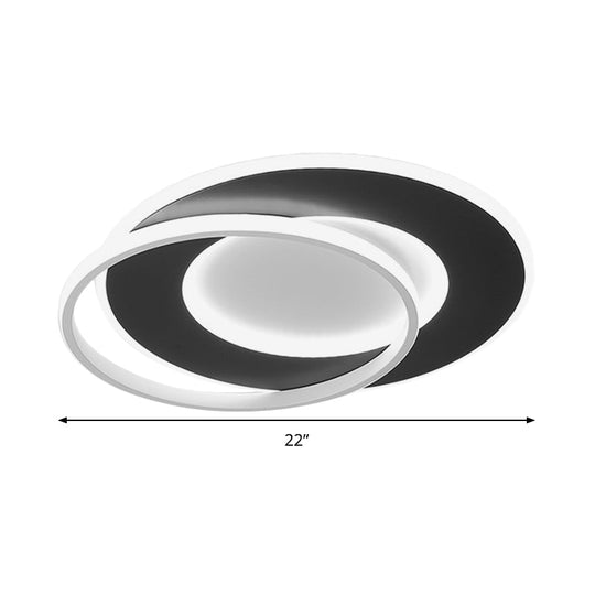 Modern Black Flush Mount Led Ceiling Light With Remote Control Dimming - 18’/22’ Wide Ring In