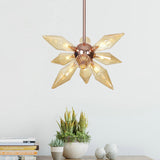 Modernist Amber Glass Diamond Chandelier With 9/12 Rose Gold Pendant Lights For Living Room Ceiling