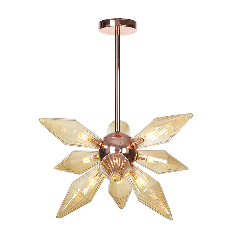 Modern 9/12-Head Amber Glass Diamond Chandelier Pendant Light In Rose Gold – Ideal For Living