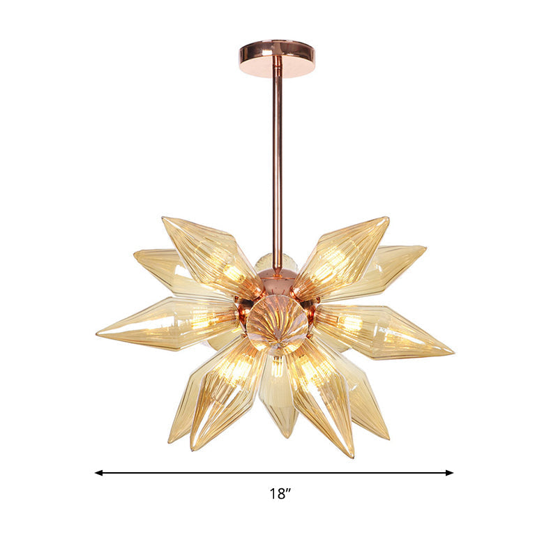 Modern 9/12-Head Amber Glass Diamond Chandelier Pendant Light In Rose Gold – Ideal For Living