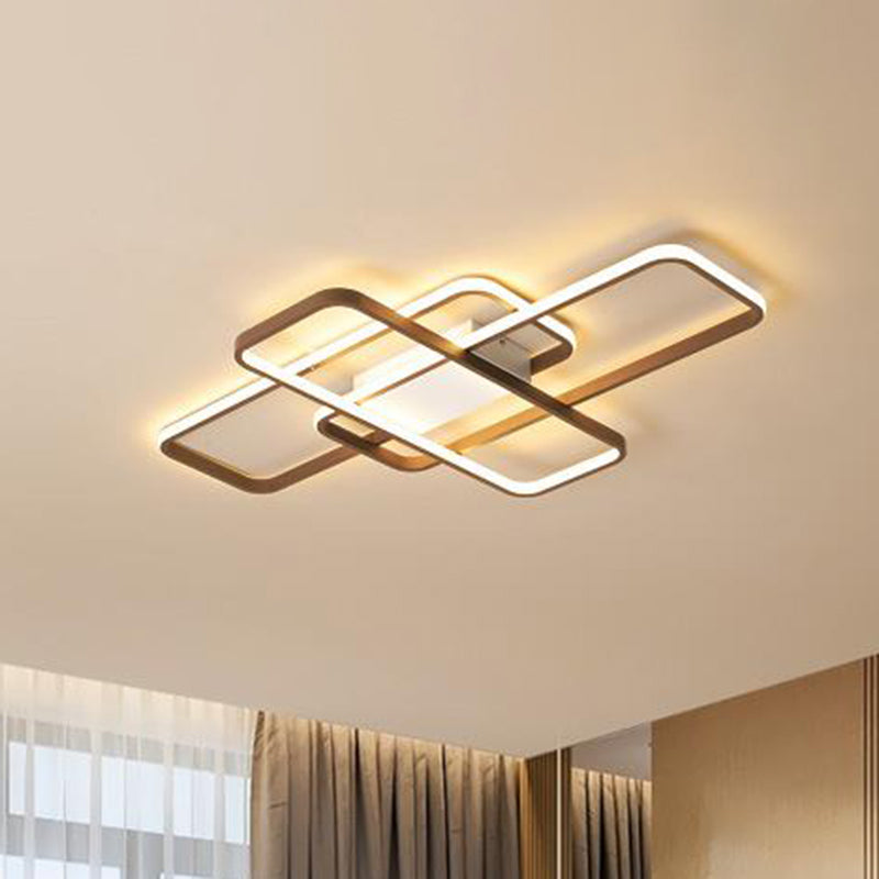 Modernist Acrylic Led Brown Ceiling Light Fixture - Rectangle Flushmount Warm/White 27.5/41 Wide /