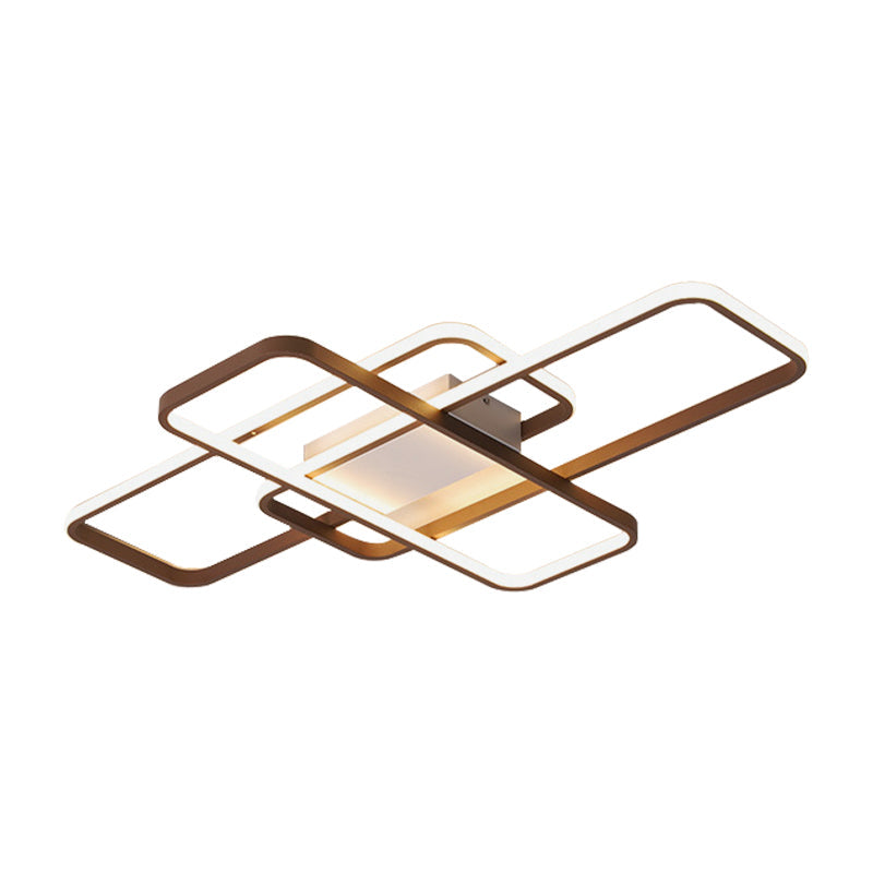 Modernist Acrylic Led Brown Ceiling Light Fixture - Rectangle Flushmount Warm/White 27.5/41 Wide