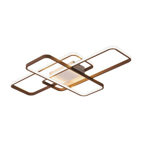 Modernist Acrylic Led Brown Ceiling Light Fixture - Rectangle Flushmount Warm/White 27.5’/41’ Wide