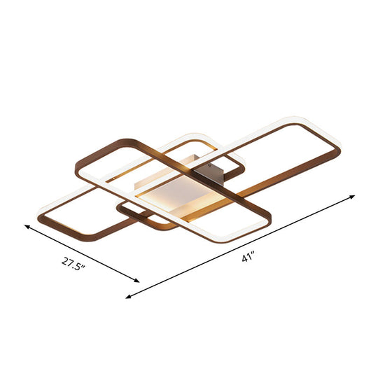 Modernist Acrylic Led Brown Ceiling Light Fixture - Rectangle Flushmount Warm/White 27.5’/41’ Wide